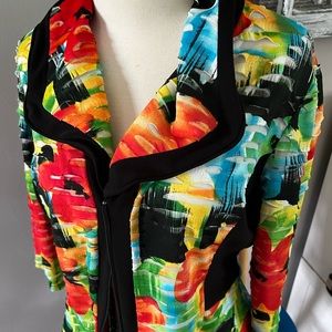 Joseph Ribkoff Bright Floral Zip Front Semi Sheer Jacket Size 16